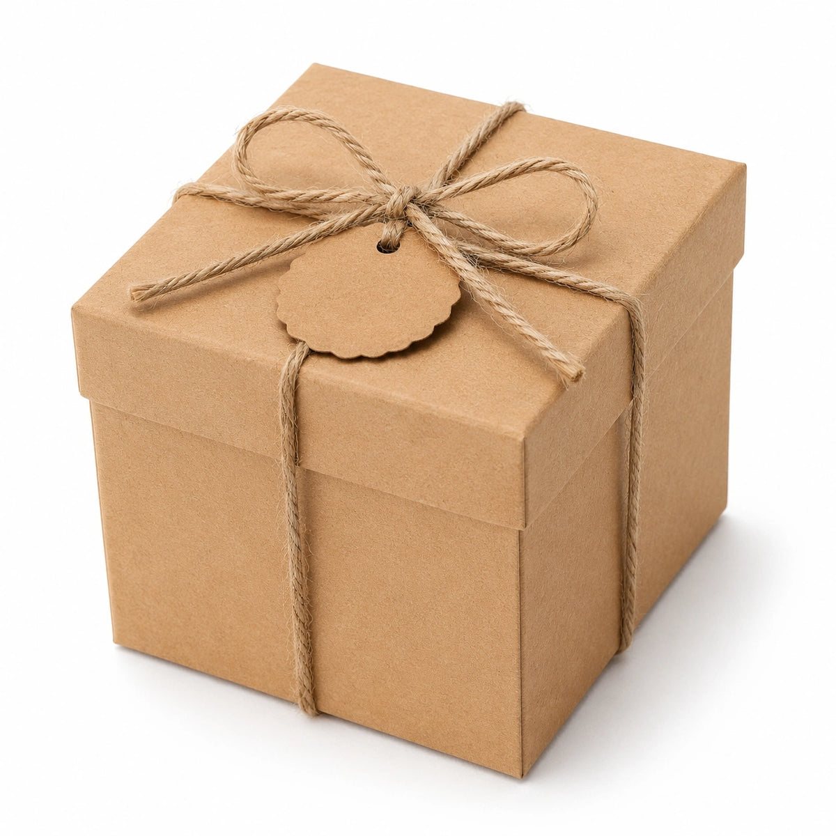 Geschenkbox 15 x 15 x 15 cm aus Kraftpapier Braun mit Deckel und Juteschnur