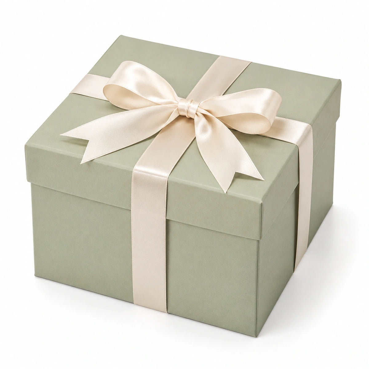 Geschenkbox 25 x 25 x 25 cm aus Karton Salbeigrün mit Satinband zum Verpacken