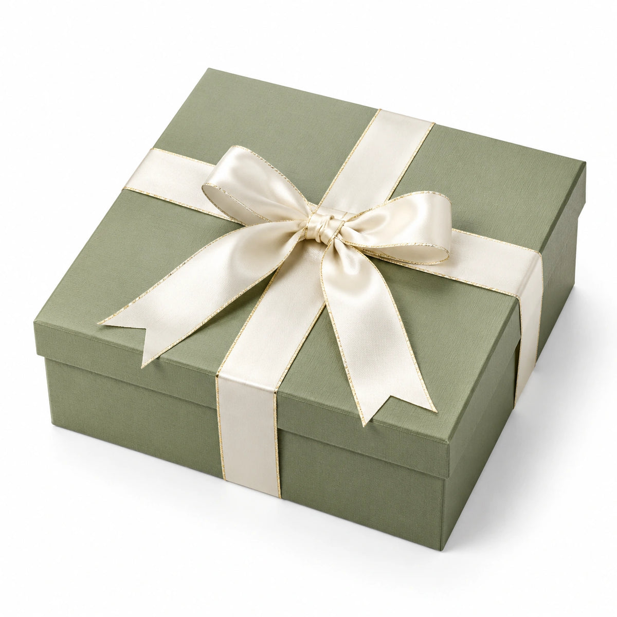 Geschenkbox 30 x 22 x 10 cm aus Karton in Salbeigrün und Creme mit Schleife
