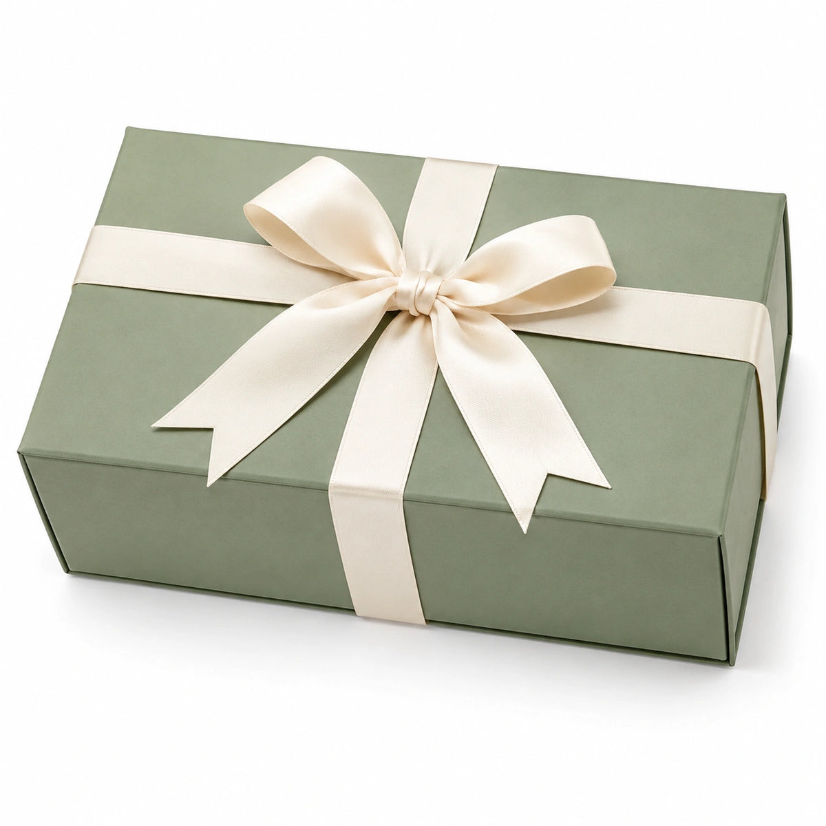 Geschenkbox 30 x 22 x 10 cm aus Karton salbeigrün mit Schleife - rechteckig