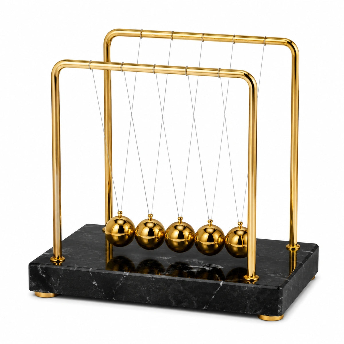 Newton-Pendel 30 x 18 x 28 cm aus Metall goldfarben mit schwarzem Marmorsockel für Schreibtisch