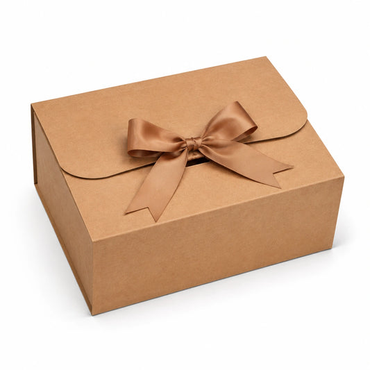 Geschenkbox 25 x 20 x 10 cm aus Karton Braun mit Satinband Klappdeckel