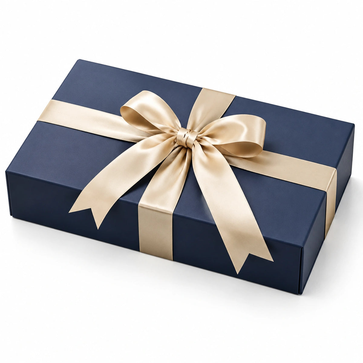 Geschenkbox 30 x 20 x 8 cm aus Karton in Dunkelblau Gold mit Schleife