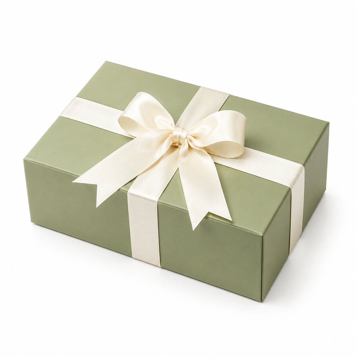 Geschenkbox 30 x 22 x 10 cm aus Karton in Salbeigrün mit Satinband