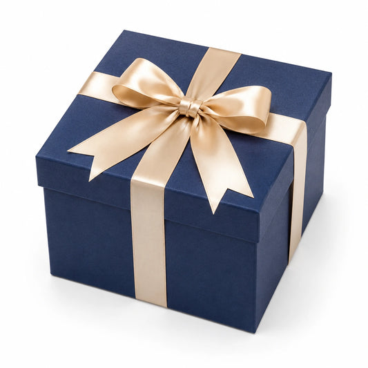 Geschenkbox 20 x 20 x 12 cm Karton Marineblau Gold mit Schleife quadratisch
