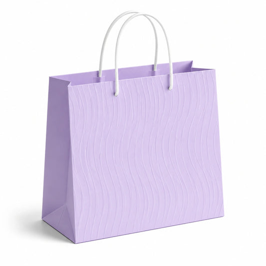 Geschenktüte 32 x 12 x 26 cm aus Papier in Lila mit Kordelgriffen und Wellenmuster