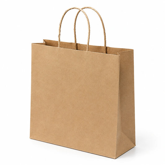 Papiertüte 32 x 12 x 25 cm Kraftpapier Braun mit Kordelgriffen für Einkäufe
