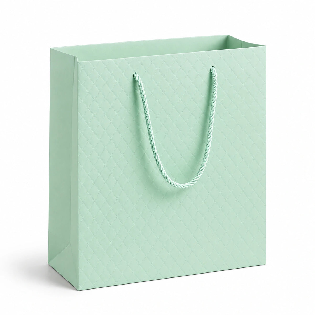 Geschenktüte 26 x 12 x 32 cm aus Papier Mint mit Kordelgriffen und Rautenmuster