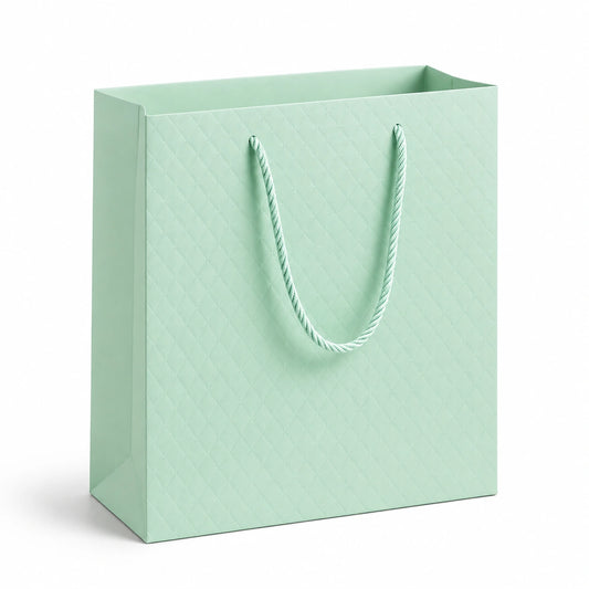 Geschenktüte 26 x 12 x 32 cm aus Papier Mint mit Kordelgriffen und Rautenmuster