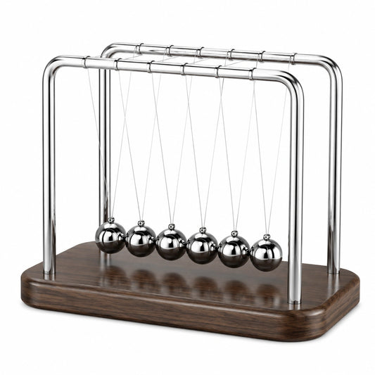 Newtonpendel 30 cm aus Edelstahl und Holz in Silber Braun mit 6 Kugeln für Schreibtisch