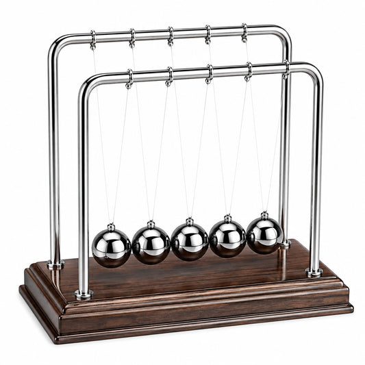 Newtonpendel 30 x 16 x 28 cm aus Edelstahl und Holz in Silber Braun für Schreibtisch