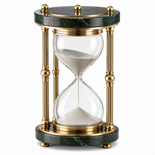 Sanduhr Ø 25 cm Höhe 43 cm Glas Gold Grün dekorative Tischuhr