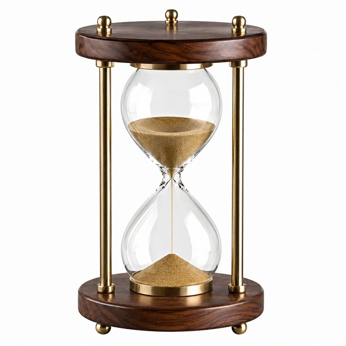 Sanduhr 18 x 18 x 35 cm aus Glas Holz und Metall in Braun Gold dekorativ drehbar