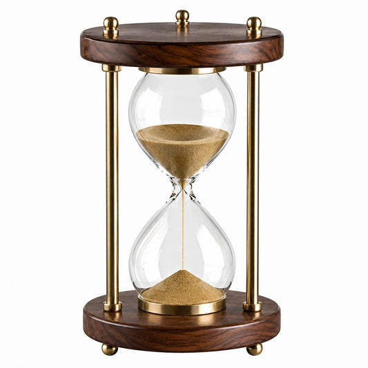 Sanduhr 18 x 18 x 35 cm aus Glas Holz und Metall in Braun Gold dekorativ drehbar