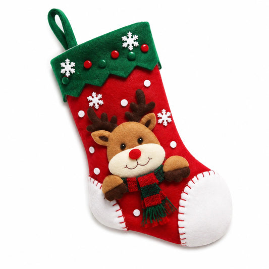 Weihnachtsstrumpf 45 x 25 cm aus Textilfilz Rot Grün zum Befüllen mit Rentiermotiv