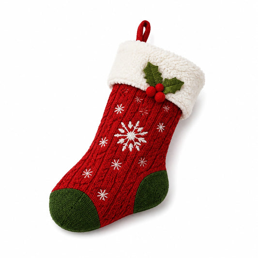 Weihnachtsstrumpf 45 cm aus Stricktextil Rot Grün Weiß mit Aufhängeschlaufe