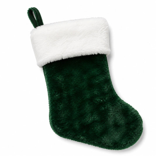 Weihnachtsstrumpf 45 cm aus Polyester Grün Weiß mit Aufhängeschlaufe