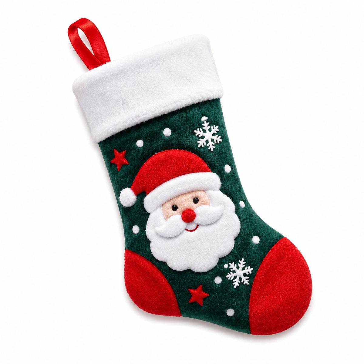 Weihnachtsstrumpf 25 x 18 cm Filz Grün Rot Weiß mit Weihnachtsmann Motiv zum Aufhängen